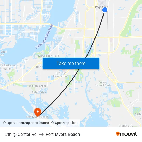 5th @ Center Rd to Fort Myers Beach map