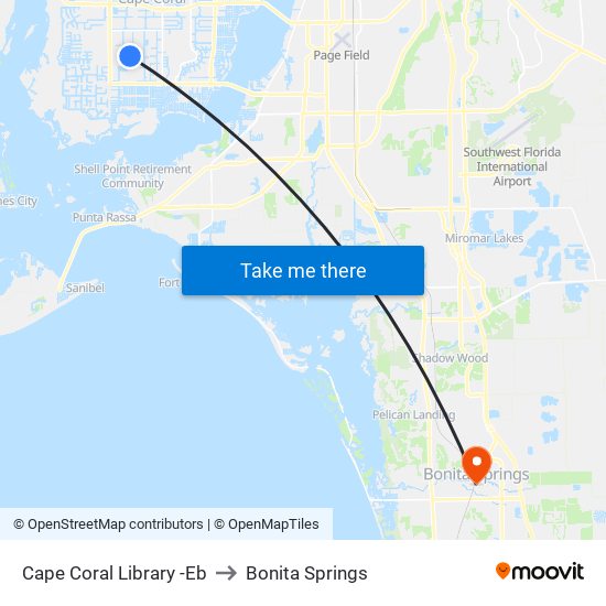 Cape Coral Library -Eb to Bonita Springs map