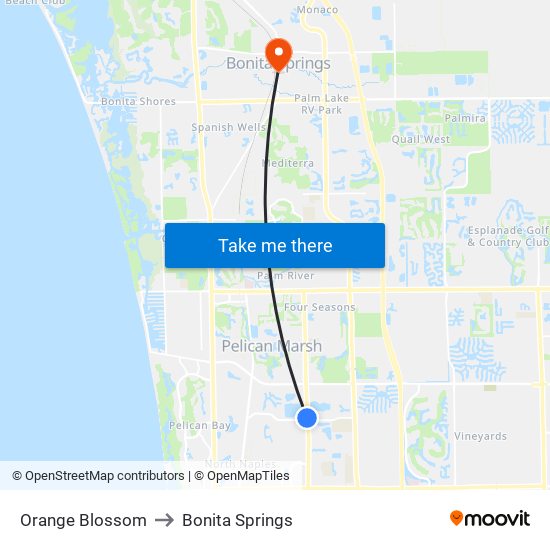 Orange Blossom to Bonita Springs map