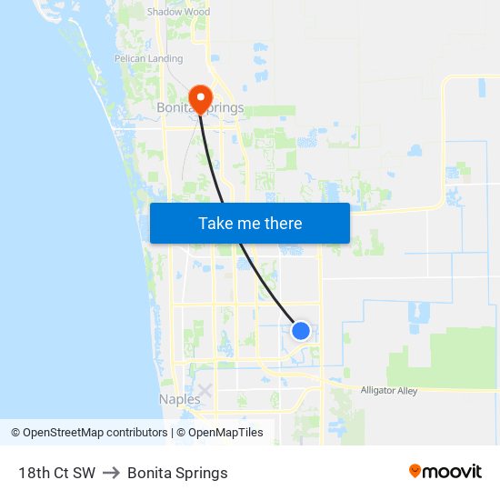 18th Ct SW to Bonita Springs map