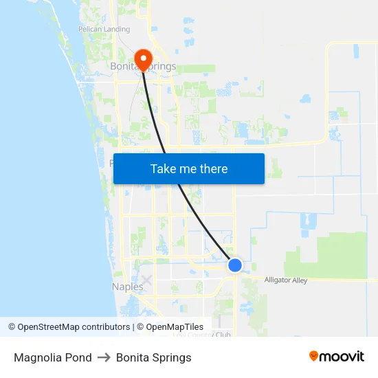 Magnolia Pond to Bonita Springs map