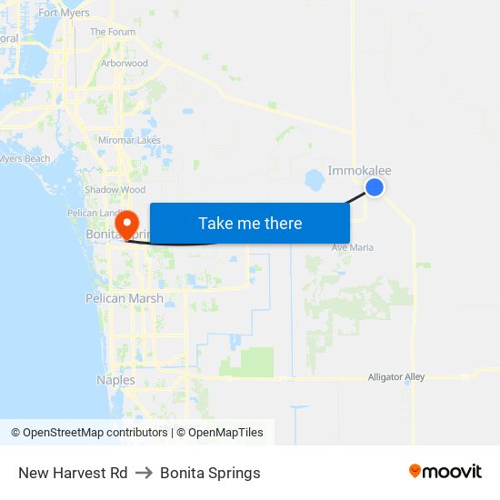 New Harvest Rd to Bonita Springs map