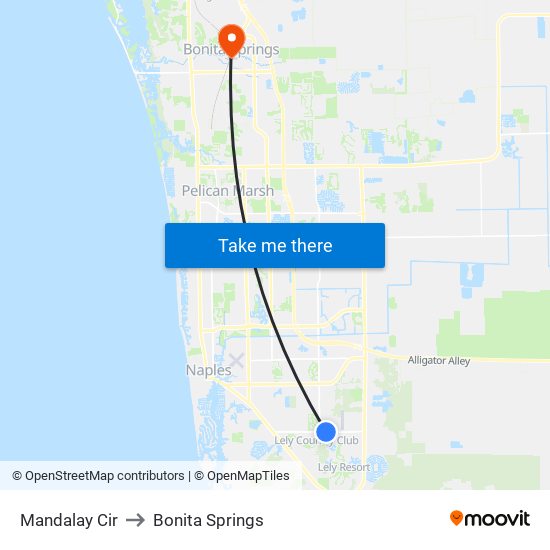 Mandalay Cir to Bonita Springs map