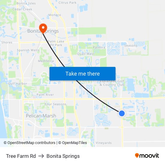 Tree Farm Rd to Bonita Springs map