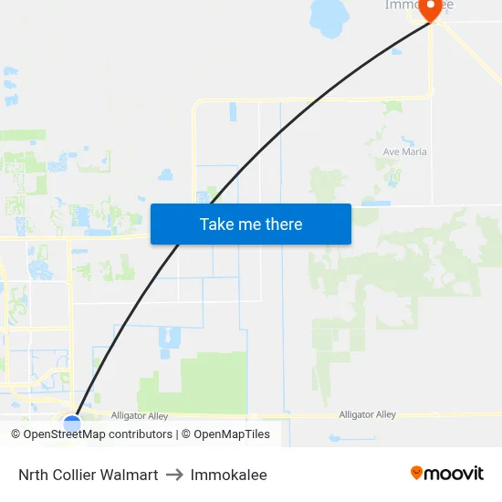 Nrth Collier Walmart to Immokalee map