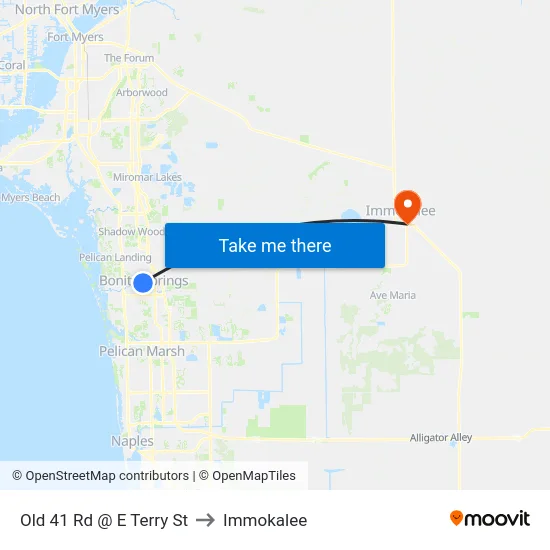 Old 41 Rd @ E Terry St to Immokalee map