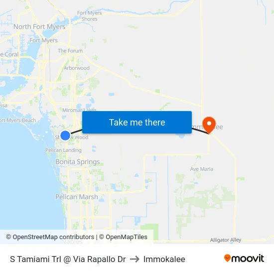 S Tamiami Trl @ Via Rapallo Dr to Immokalee map