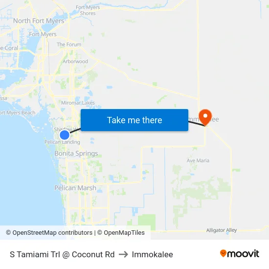 S Tamiami Trl @ Coconut Rd to Immokalee map