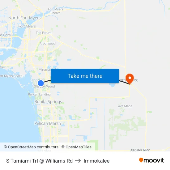 S Tamiami Trl @ Williams Rd to Immokalee map
