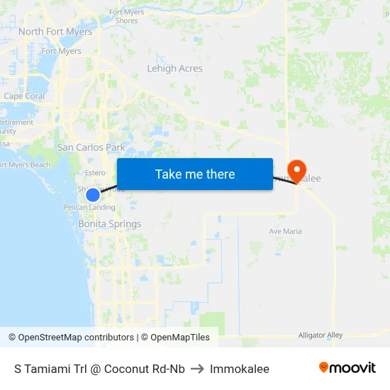 S Tamiami Trl @ Coconut Rd-Nb to Immokalee map