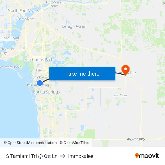 S Tamiami Trl @ Ott Ln to Immokalee map