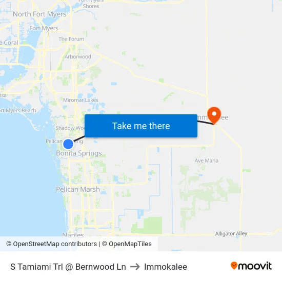 S Tamiami Trl @ Bernwood Ln to Immokalee map