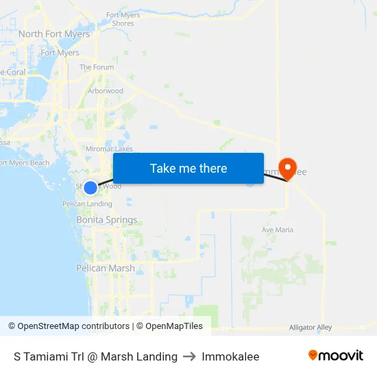 S Tamiami Trl @ Marsh Landing to Immokalee map