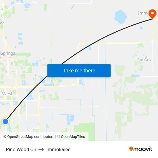 Pine Wood Cir to Immokalee map
