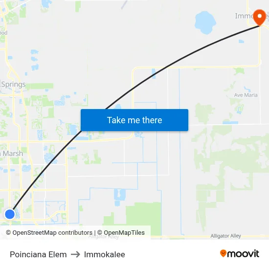 Poinciana Elem to Immokalee map