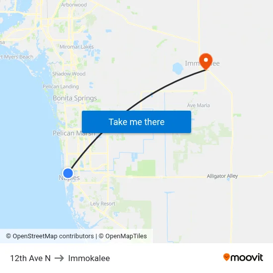 12th Ave N to Immokalee map
