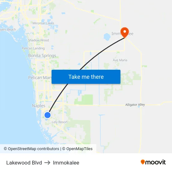 Lakewood Blvd to Immokalee map