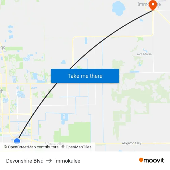 Devonshire Blvd to Immokalee map
