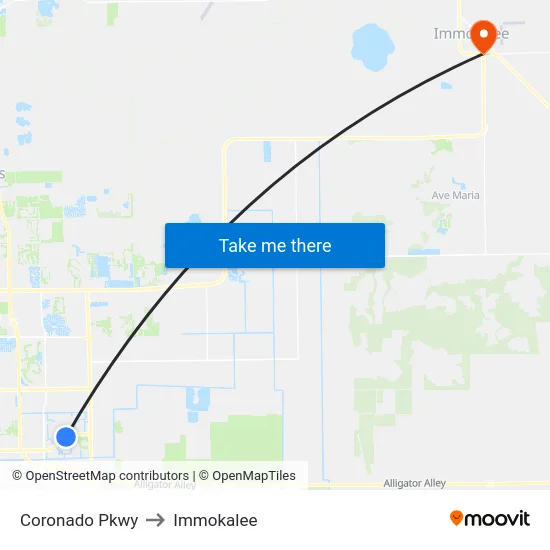 Coronado Pkwy to Immokalee map