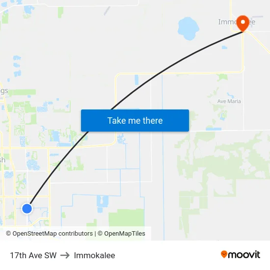 17th Ave SW to Immokalee map