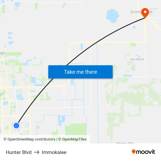 Hunter Blvd to Immokalee map