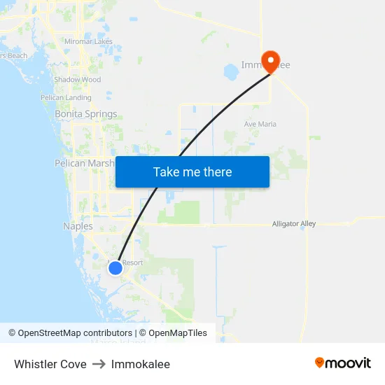 Whistler Cove to Immokalee map