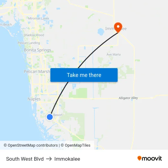 South West Blvd to Immokalee map