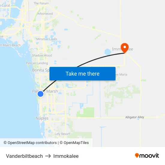 Vanderbiltbeach to Immokalee map