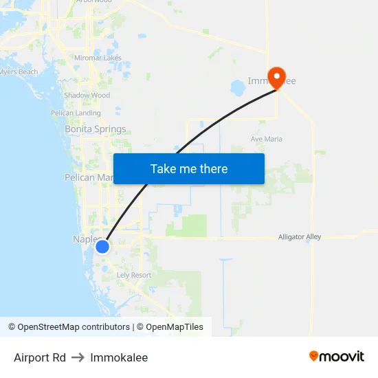 Airport Rd to Immokalee map