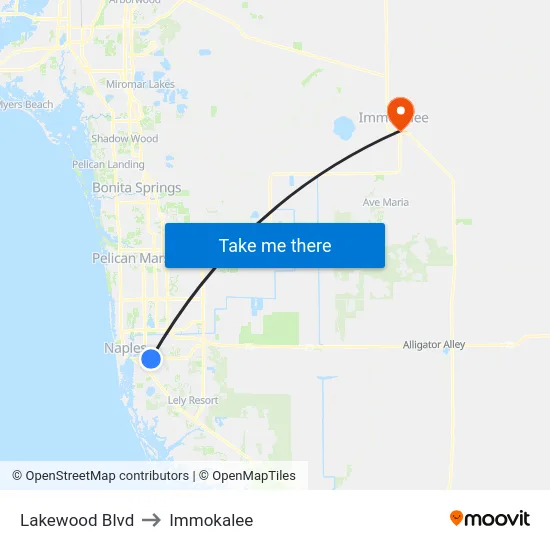 Lakewood Blvd to Immokalee map