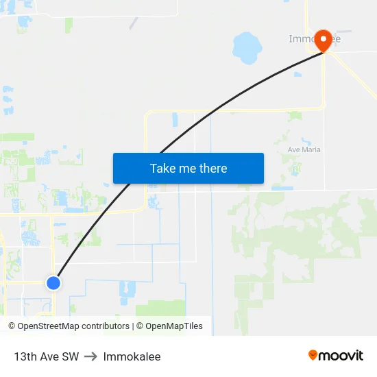 13th Ave SW to Immokalee map