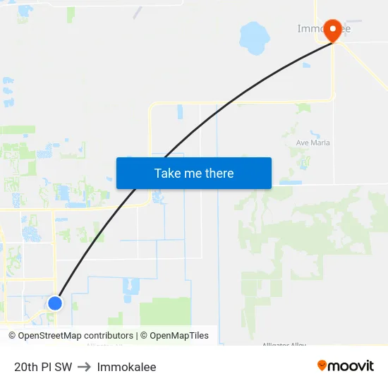 20th Pl SW to Immokalee map
