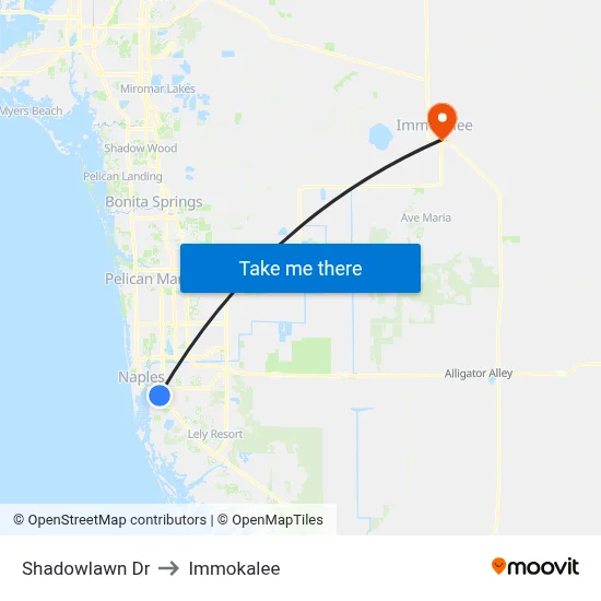 Shadowlawn Dr to Immokalee map