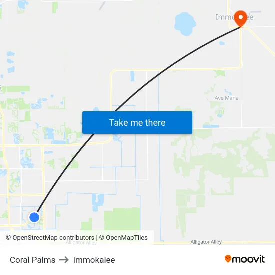 Coral Palms to Immokalee map