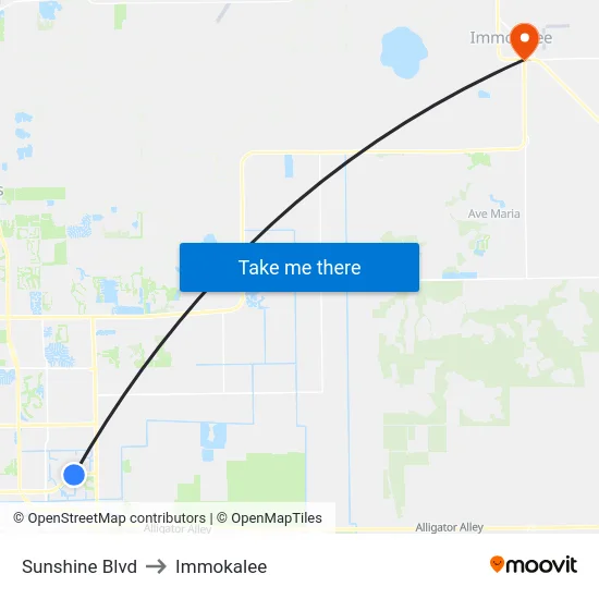 Sunshine Blvd to Immokalee map