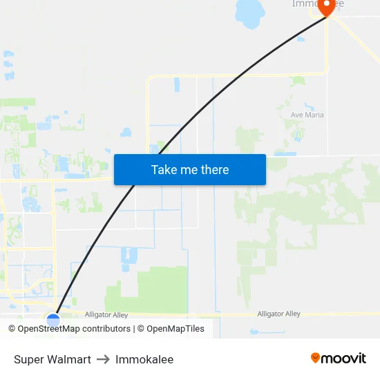 Super Walmart to Immokalee map