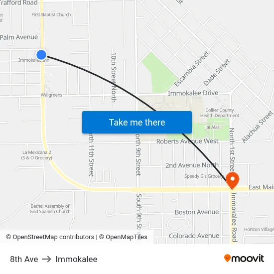 8th Ave to Immokalee map