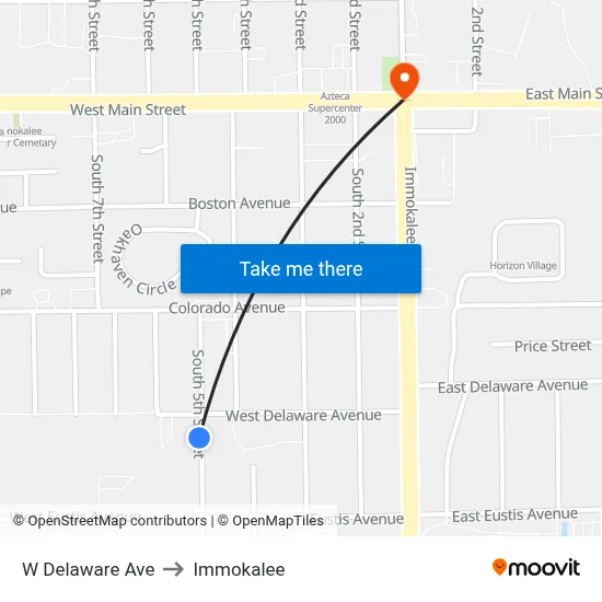 W Delaware Ave to Immokalee map