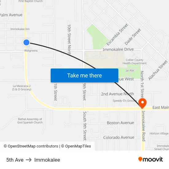 5th Ave to Immokalee map