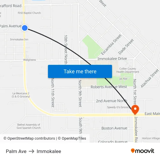 Palm Ave to Immokalee map