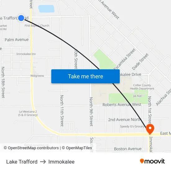 Lake Trafford to Immokalee map