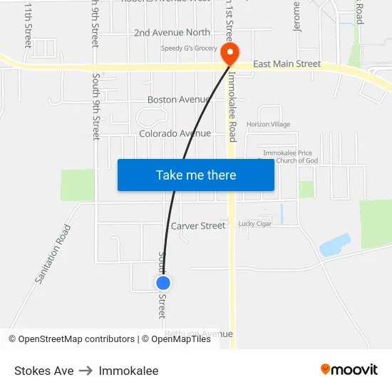 Stokes Ave to Immokalee map