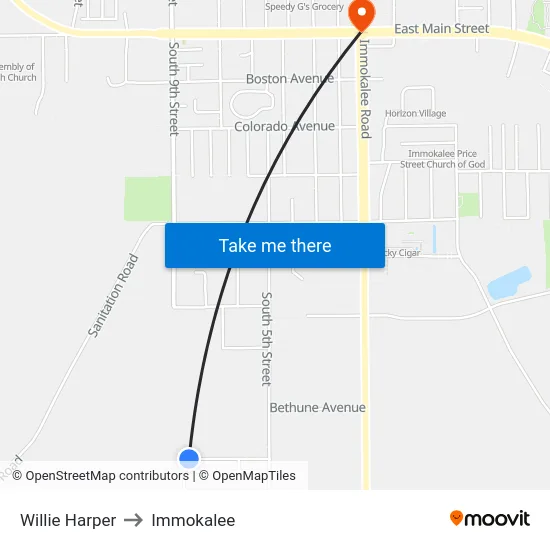 Willie Harper to Immokalee map
