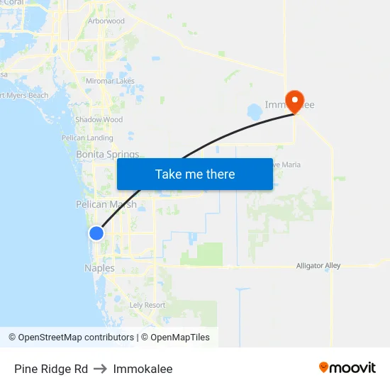 Pine Ridge Rd to Immokalee map