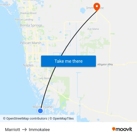 Marriott to Immokalee map