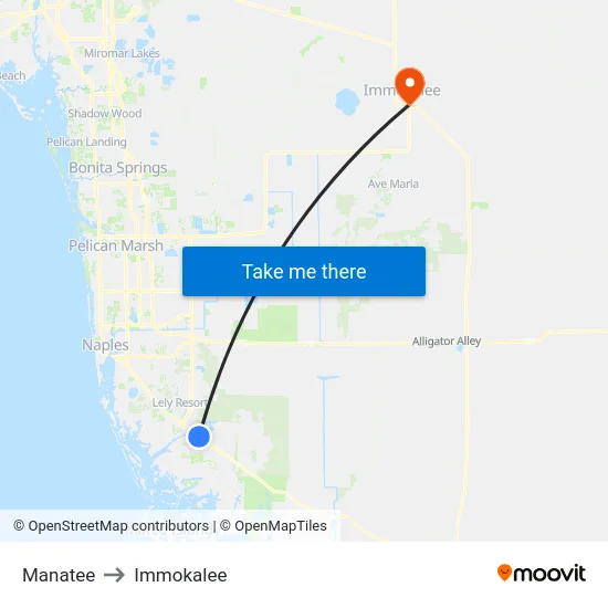 Manatee to Immokalee map