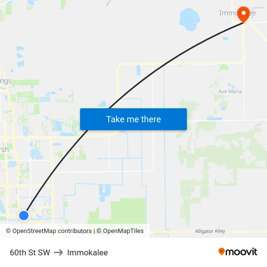 60th St SW to Immokalee map