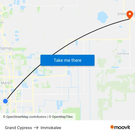 Grand Cypress to Immokalee map