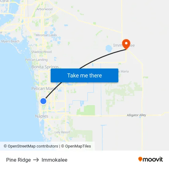Pine Ridge to Immokalee map