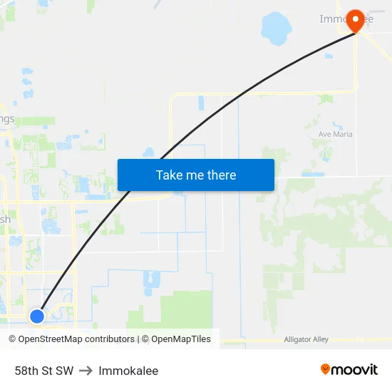 58th St SW to Immokalee map